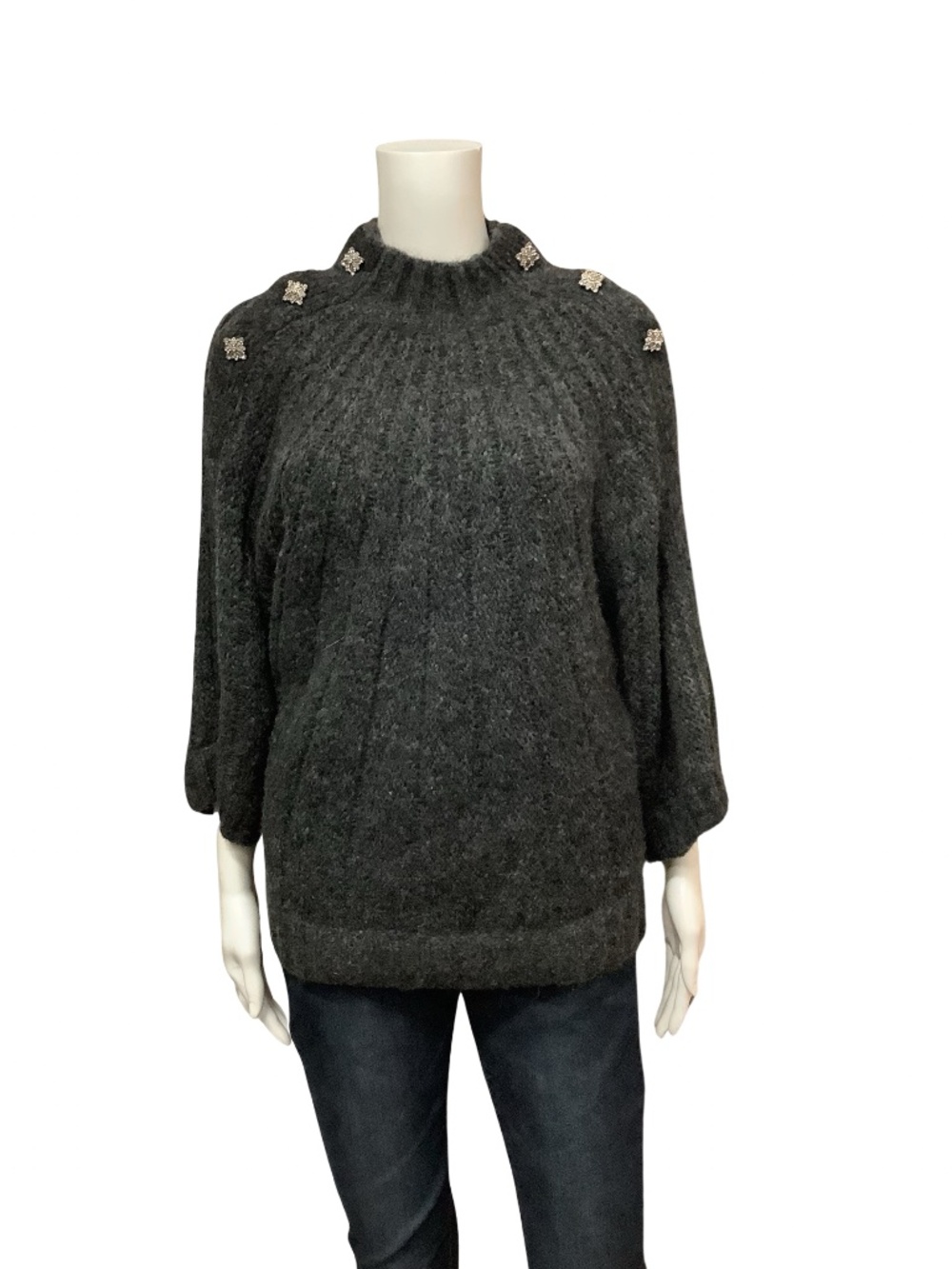 BA&SH Women's Sweater Grey Wool Mohair Jeweled Size: S